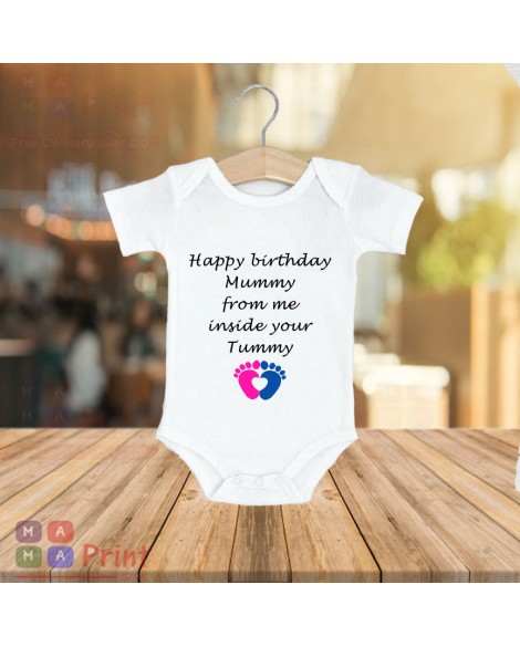 Happy Birthday Mummy from tummy Baby Grow Vest Body Suit Cute mom gift idea