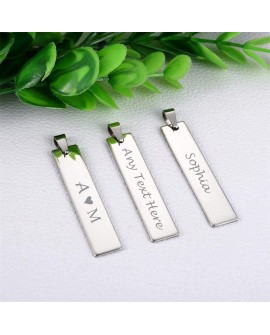 Personalised Engraved Custom Name Bar Letters Stainless Steel Necklace Rectangle Charms Pendant