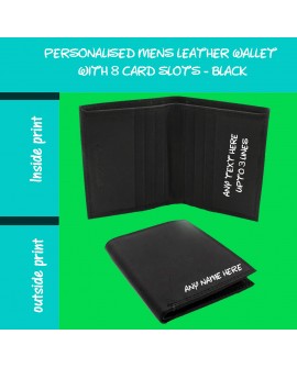 Mens Personalised Printed Quality Soft Black Leather Credit Card Coin Wallet