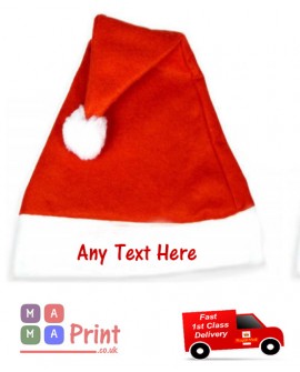 PERSONALISED Printed ADULT SANTA CHRISTMAS HAT - OFFICE PARTY / FANCY DRESS