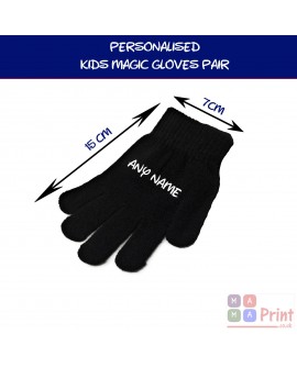 Personalised KIDS Magic Gloves Pair Girls Boys Black Soft Children Unisex